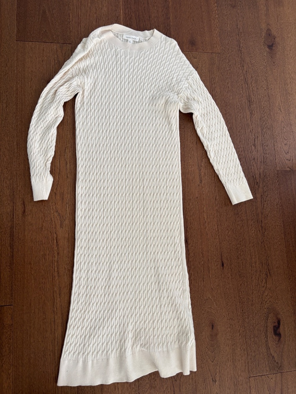 Treasure & Bond Cream Cable-Knit Crewneck Sweater Dress